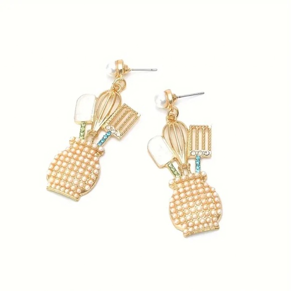 Jewelry - Pearl & Crystal Kitchen Utensil Drop Earrings | Perfect for Mother's Day